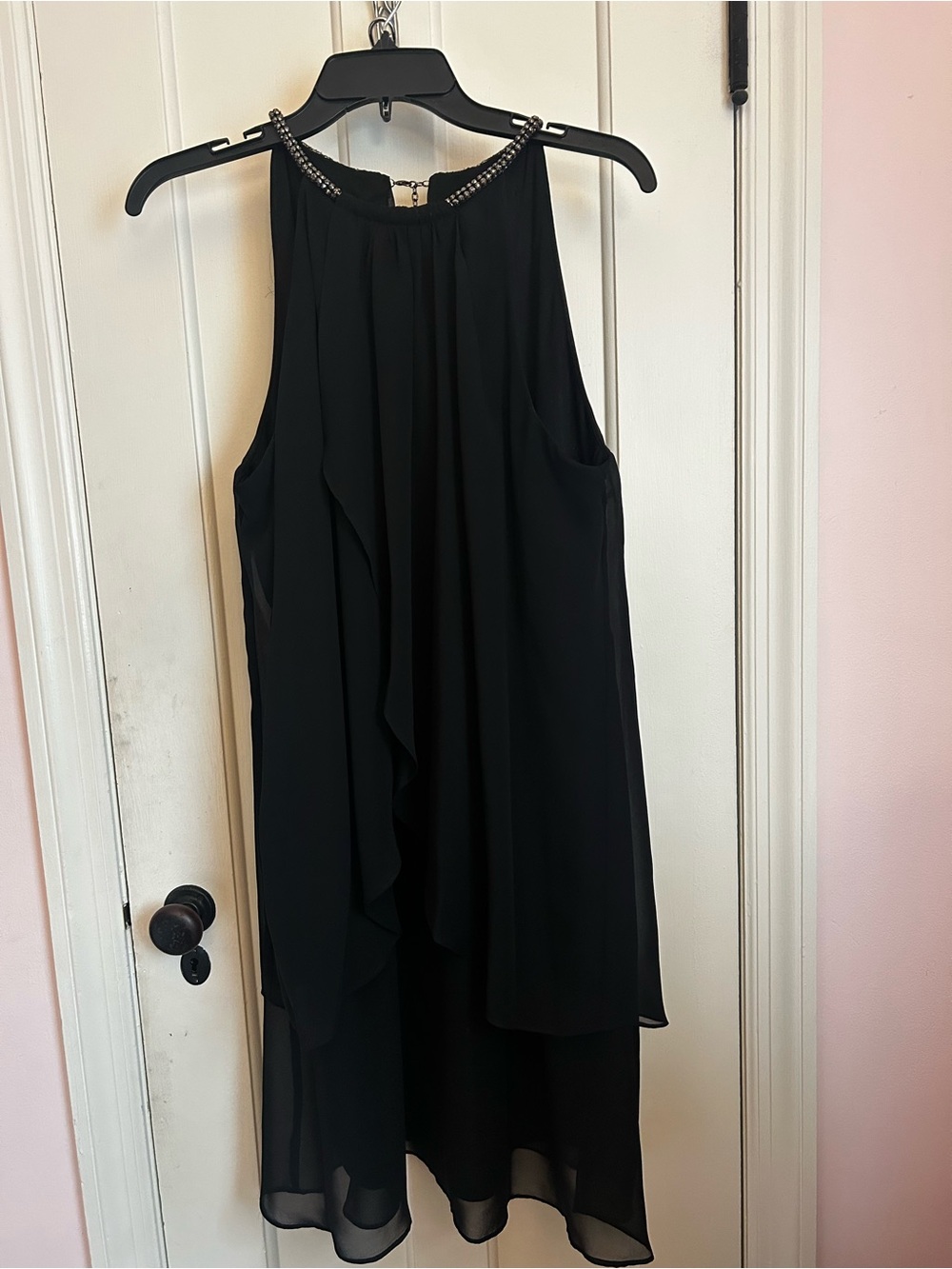 Posh Couture Black Beaded Halter High-Low Dress